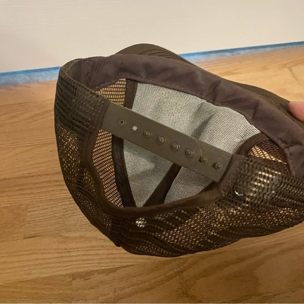 Vintage Fort Worth Texas Snap Back Mesh 80s Trucker Hat Brown Puffy Print 90s